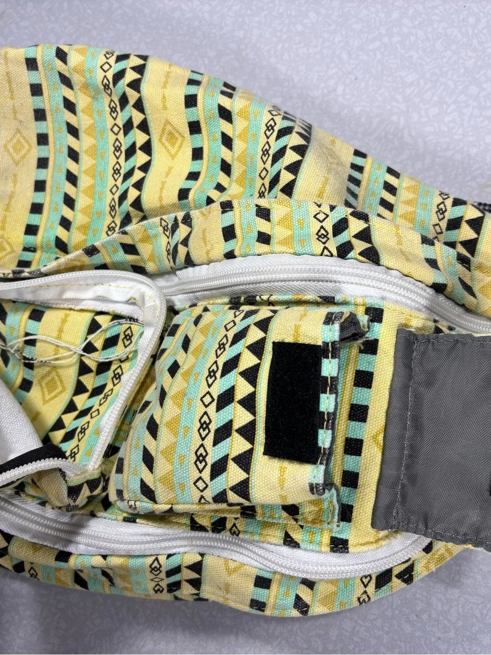 Kavu Yellow Aztec-Pattern Crossbody Sling Bag with Mint Accents